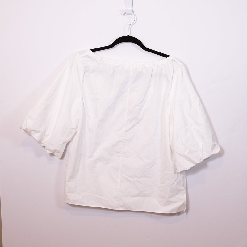 NEW Everlane The Supima Cotton Poplin Puff Half Sleeve Tie Front Blouse Shirt S