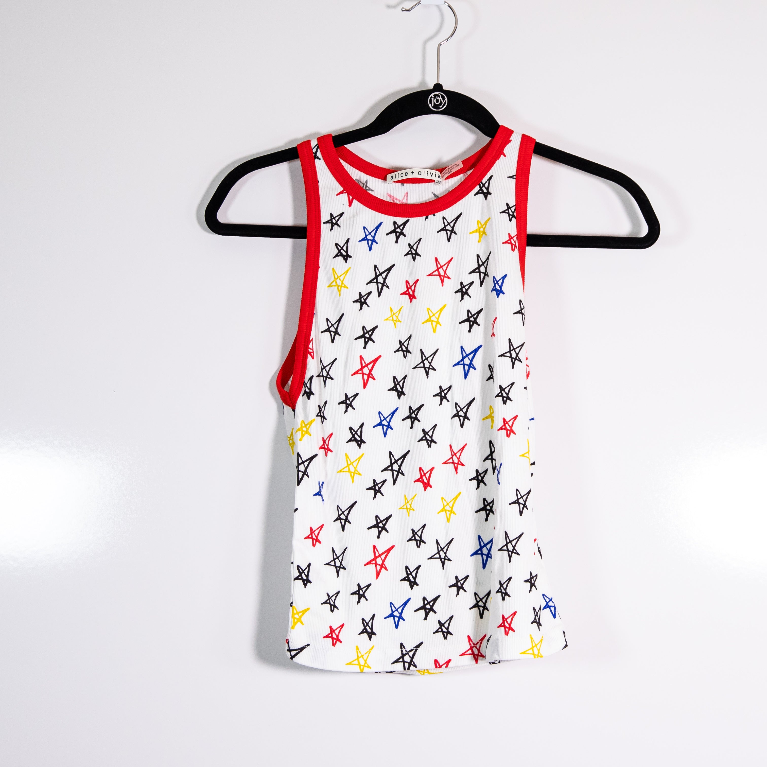 Alice And Olivia x Lele Pons Allen Ribbed Star Print Pattern Ribbed Tank Top M