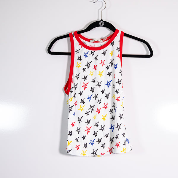 Alice And Olivia x Lele Pons Allen Ribbed Star Print Pattern Ribbed Tank Top M