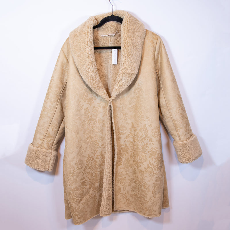 NEW Soft Surroundings 2BR16 Misha Faux Vegan Suede Shearling Jacquard Coat Small