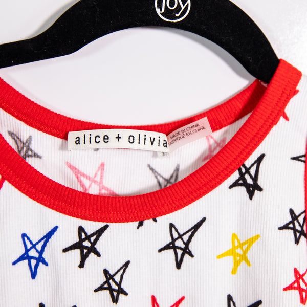 Alice And Olivia x Lele Pons Allen Ribbed Star Print Pattern Ribbed Tank Top M