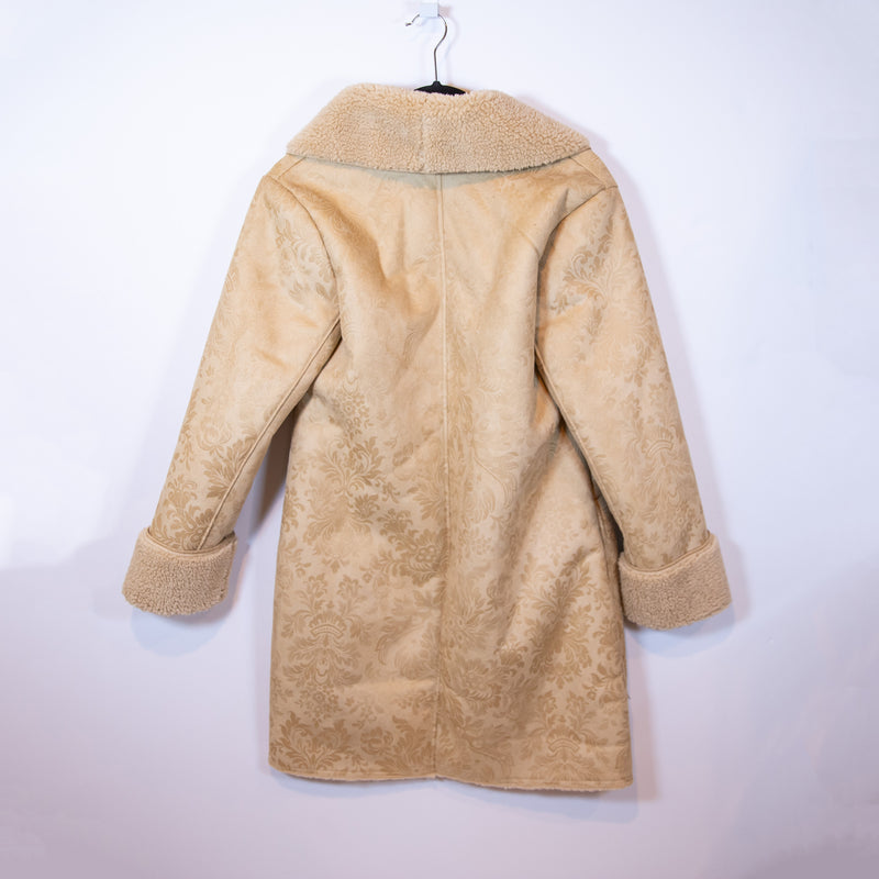 NEW Soft Surroundings 2BR16 Misha Faux Vegan Suede Shearling Jacquard Coat Small