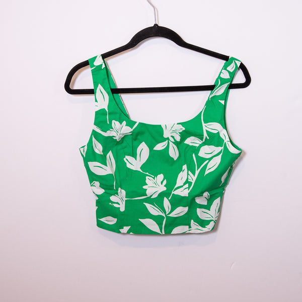 NEW J. Crew Cotton Poplin Smocked Back Green White Floral Print Crop Top 4