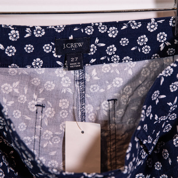 NEW J. Crew Lizzie High Rise Patch Pocket Wide Leg Cotton Linen Blue Print Pant