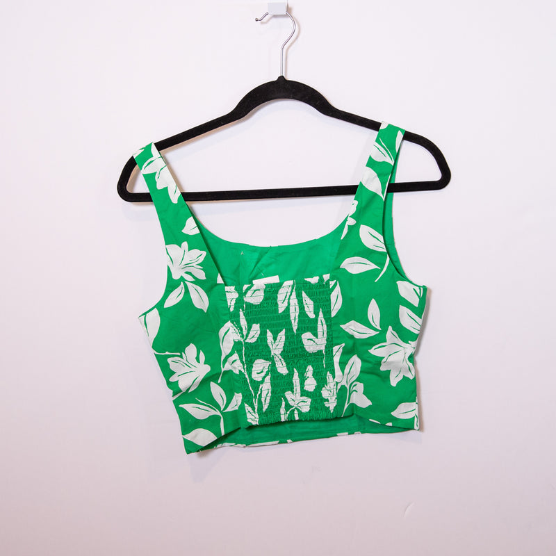 NEW J. Crew Cotton Poplin Smocked Back Green White Floral Print Crop Top 4