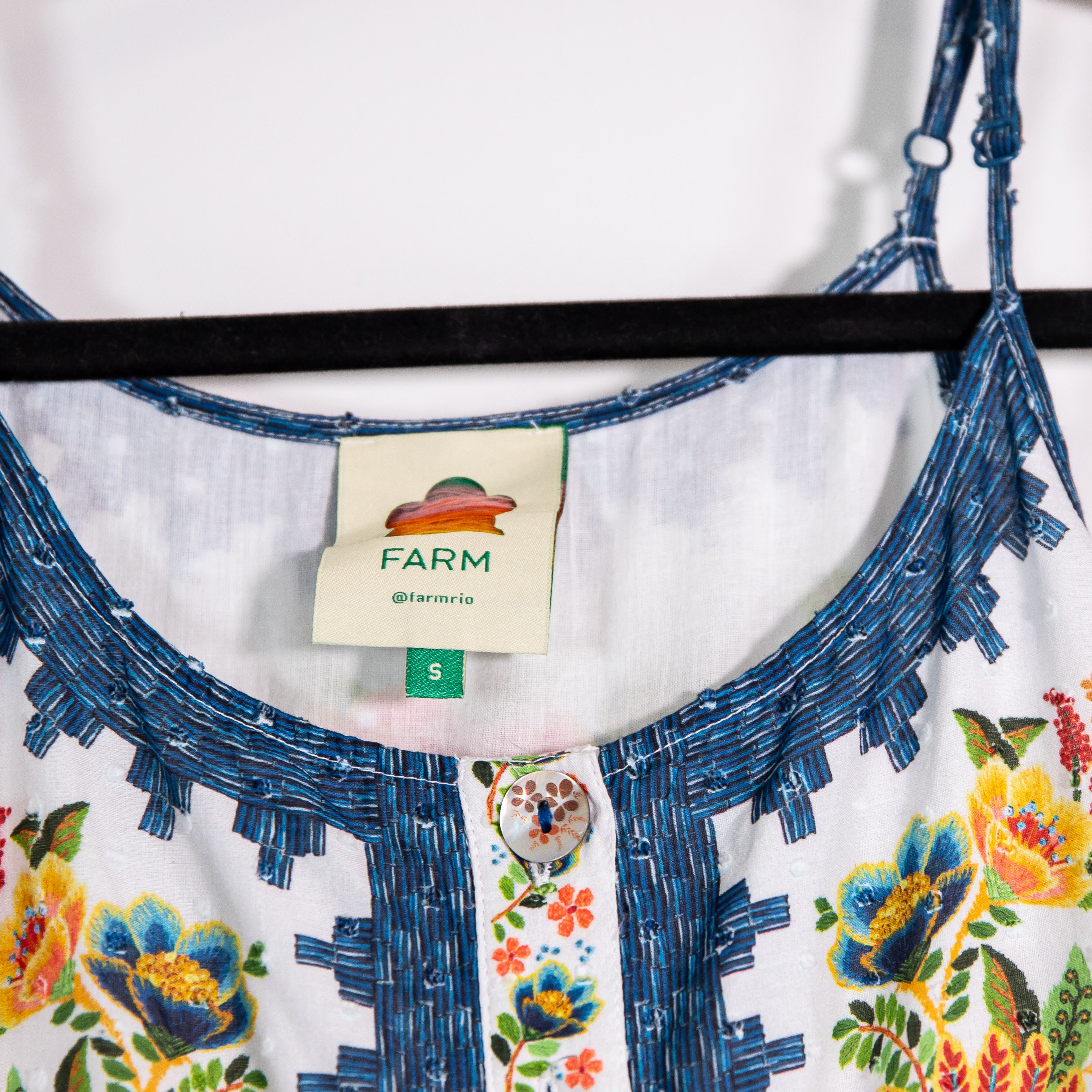 Farm Rio Off White Delicate Garden Floral Flower Button Front Midi Dress Small