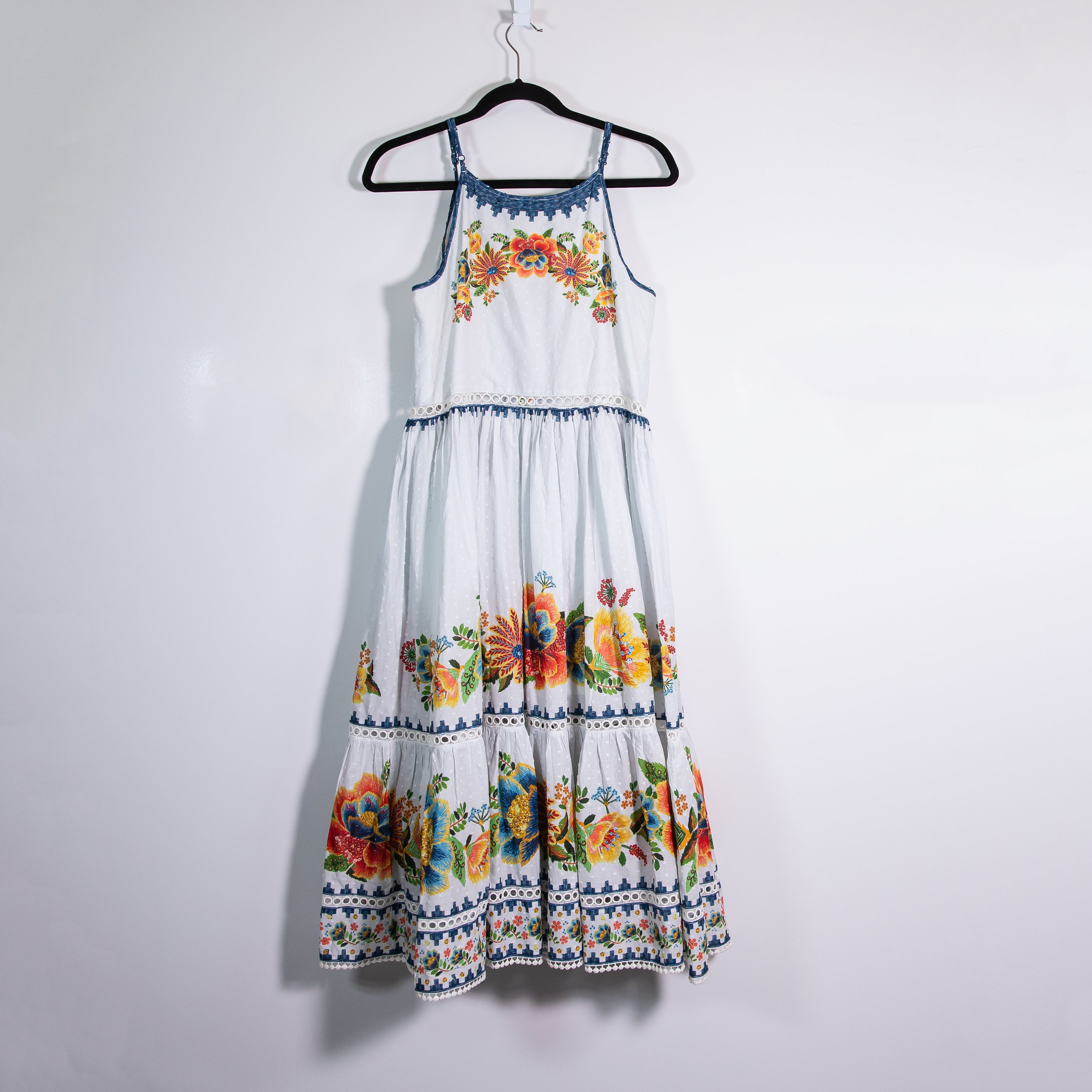 Farm Rio Off White Delicate Garden Floral Flower Button Front Midi Dress Small
