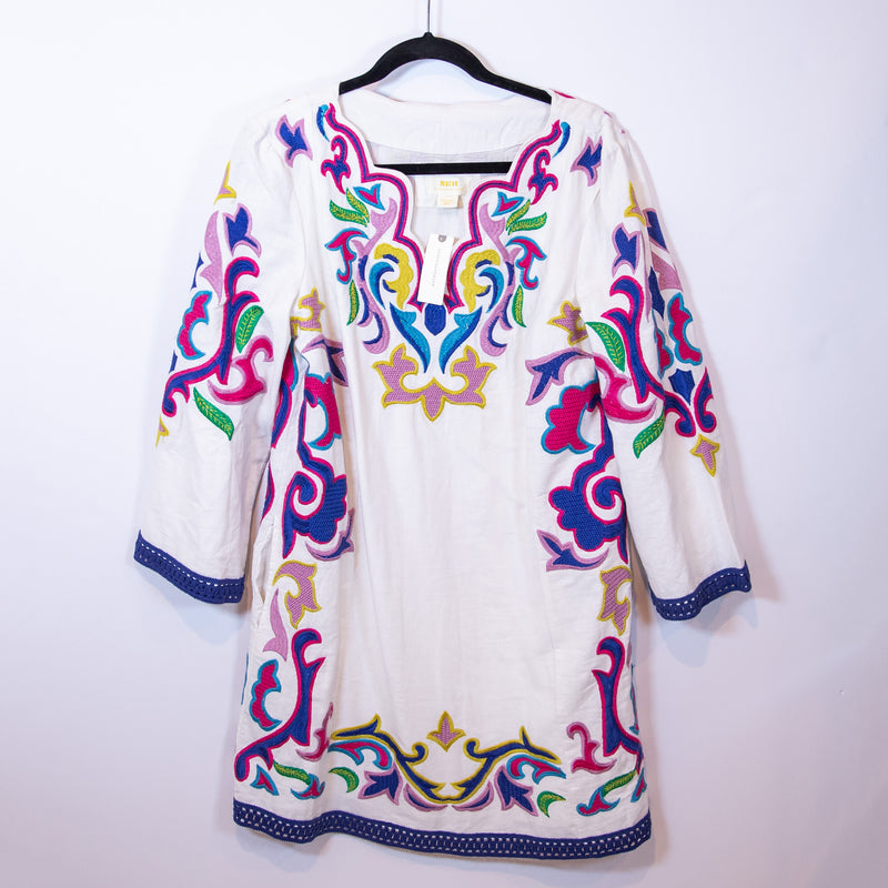 NEW Maeve Anthropologie Olympia Cotton Linen Multi Color Embroidered Tunic Dress