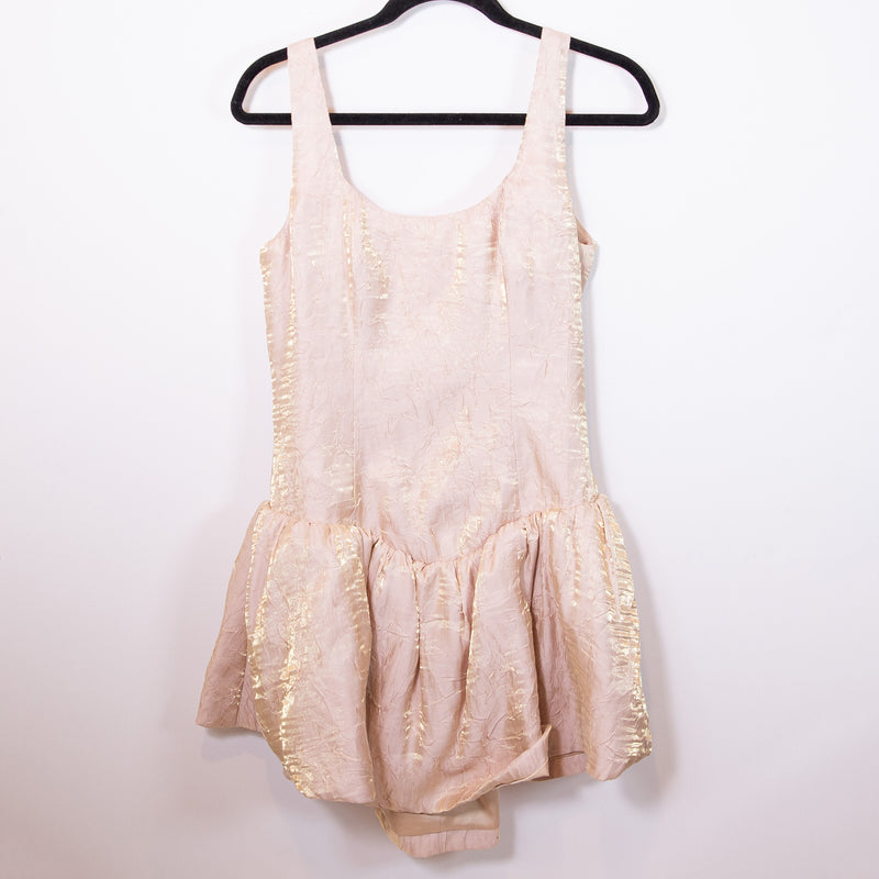 NEW NBD Anndreah Basque Waist Gold Lame Iridescent Metallic Mini Ruffle Dress M