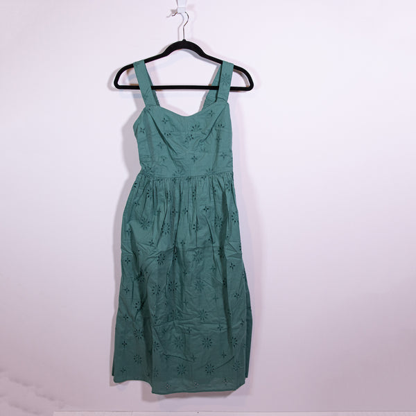 NEW J. Crew Cotton Allover Eyelet Lace Sleeveless Midi Pullover Dress Green 2