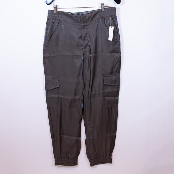 NEW Anthropologie Charcoal Carbon Gray Shimmer Shine Joggers Cargo Pants Medium