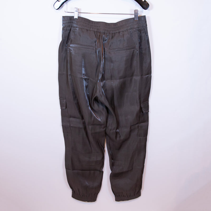 NEW Anthropologie Charcoal Carbon Gray Shimmer Shine Joggers Cargo Pants Medium