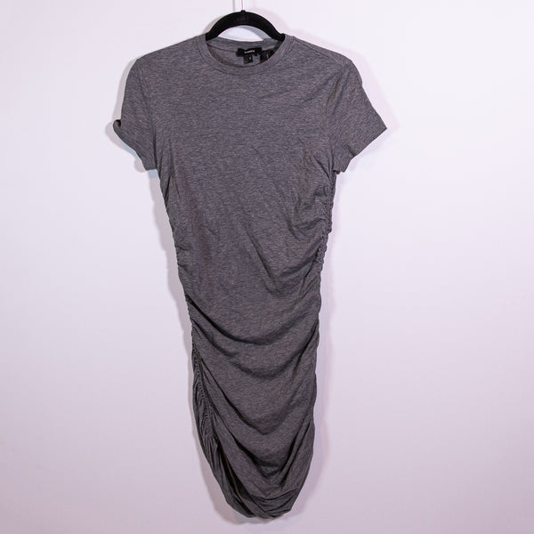Theory Women's Apex Tiny Tee Ruched Cotton Stretch Knit Mini Gray Dress Small