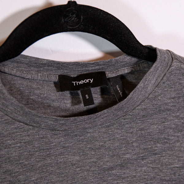 Theory Women's Apex Tiny Tee Ruched Cotton Stretch Knit Mini Gray Dress Small