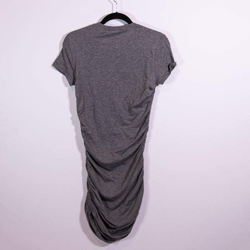 Theory Women's Apex Tiny Tee Ruched Cotton Stretch Knit Mini Gray Dress Small