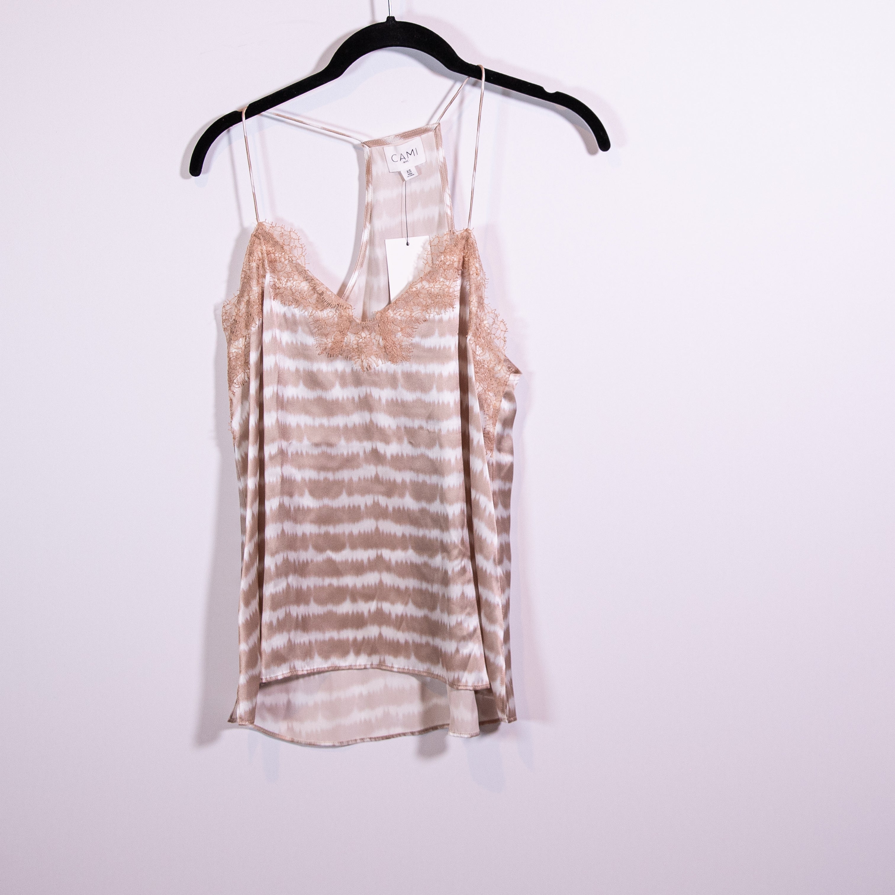 NEW Cami NYC Racer Charmeuse Silk Satin Slip Camisole Tank Top Dye Stripe XS