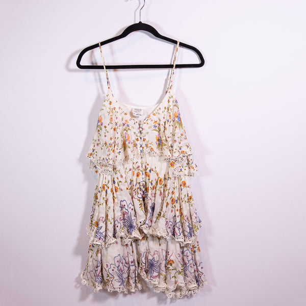 Hemant &amp; Nandita Hoor Floral Flower Tiered Ruffle Button Layered Mini Dress M