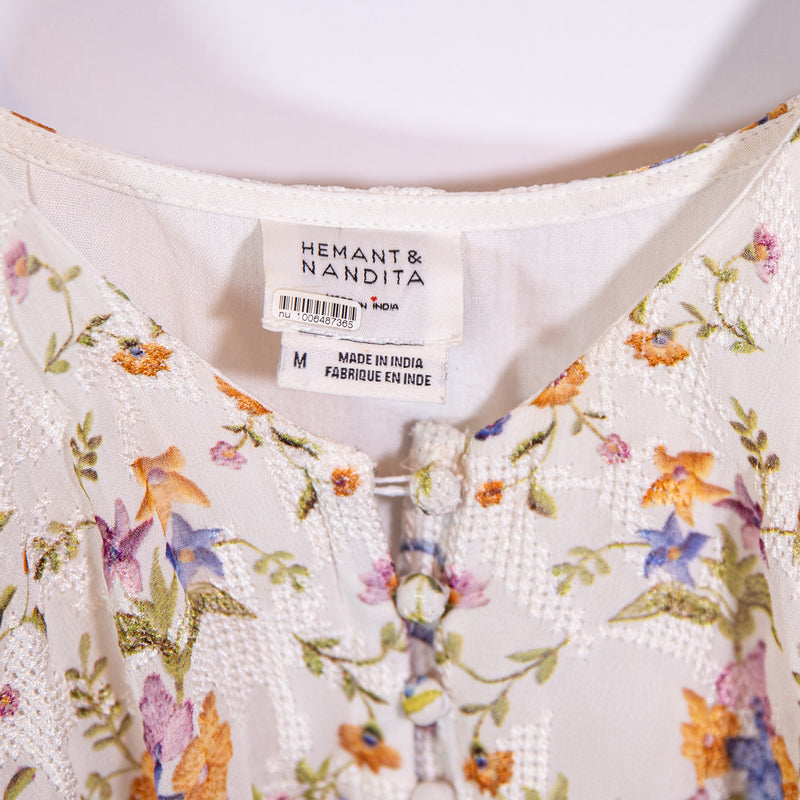 Hemant &amp; Nandita Hoor Floral Flower Tiered Ruffle Button Layered Mini Dress M
