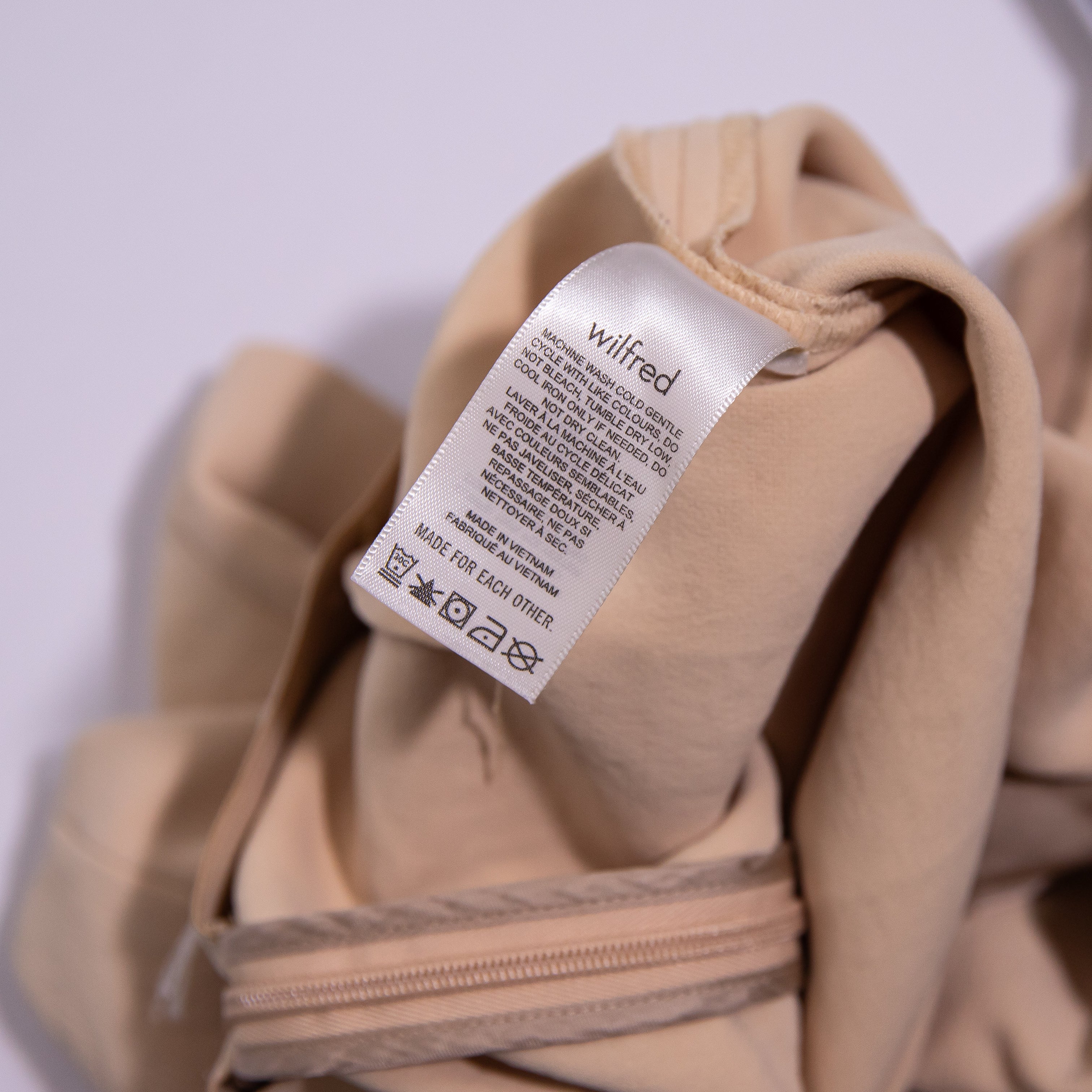 Wilfred Aritzia Aperature Tie Back Squareneck Japanese Crepe Mini Dress Beige 2