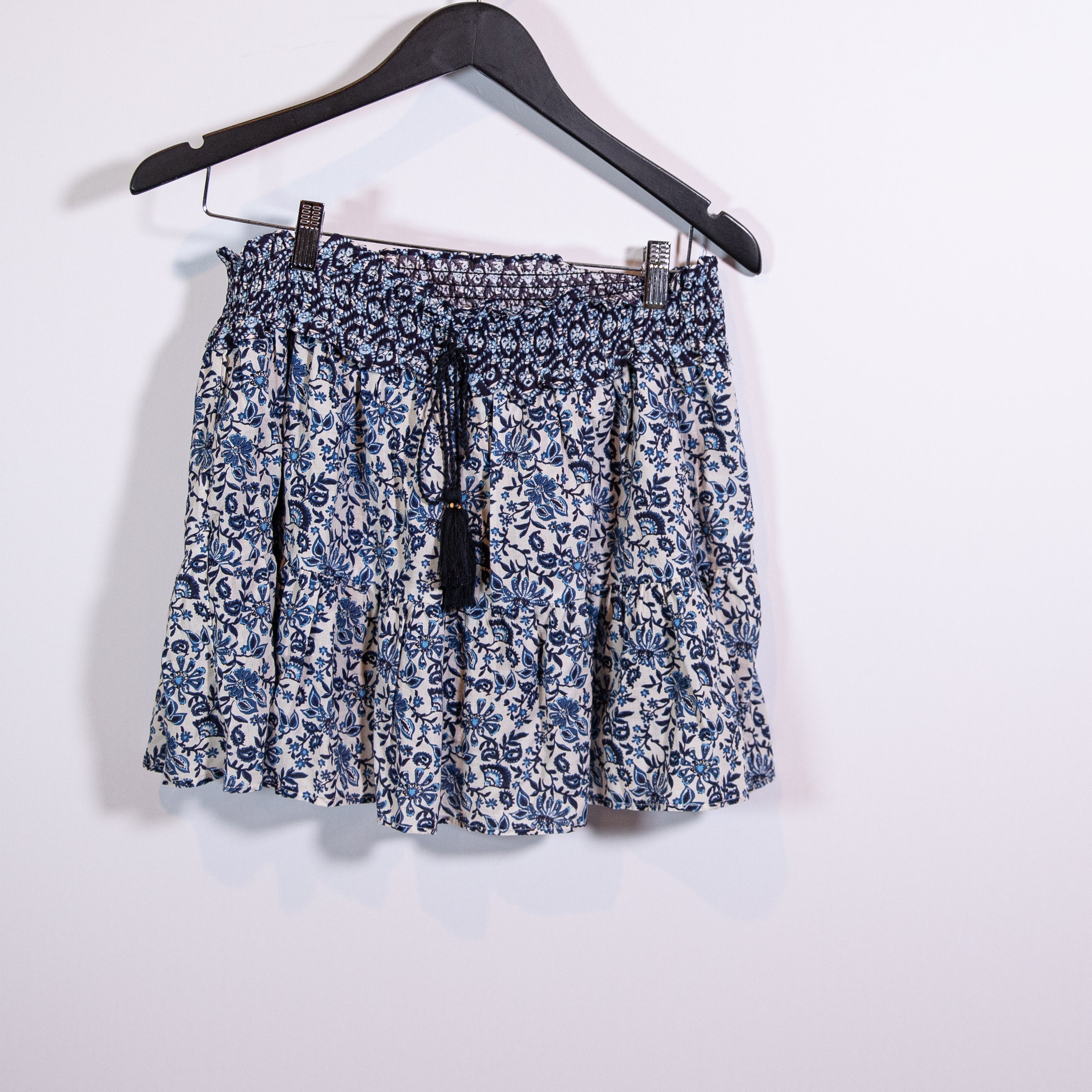 NEW Zara Cotton Blue White Micro Floral Flower Print Pattern Mini Skirt M