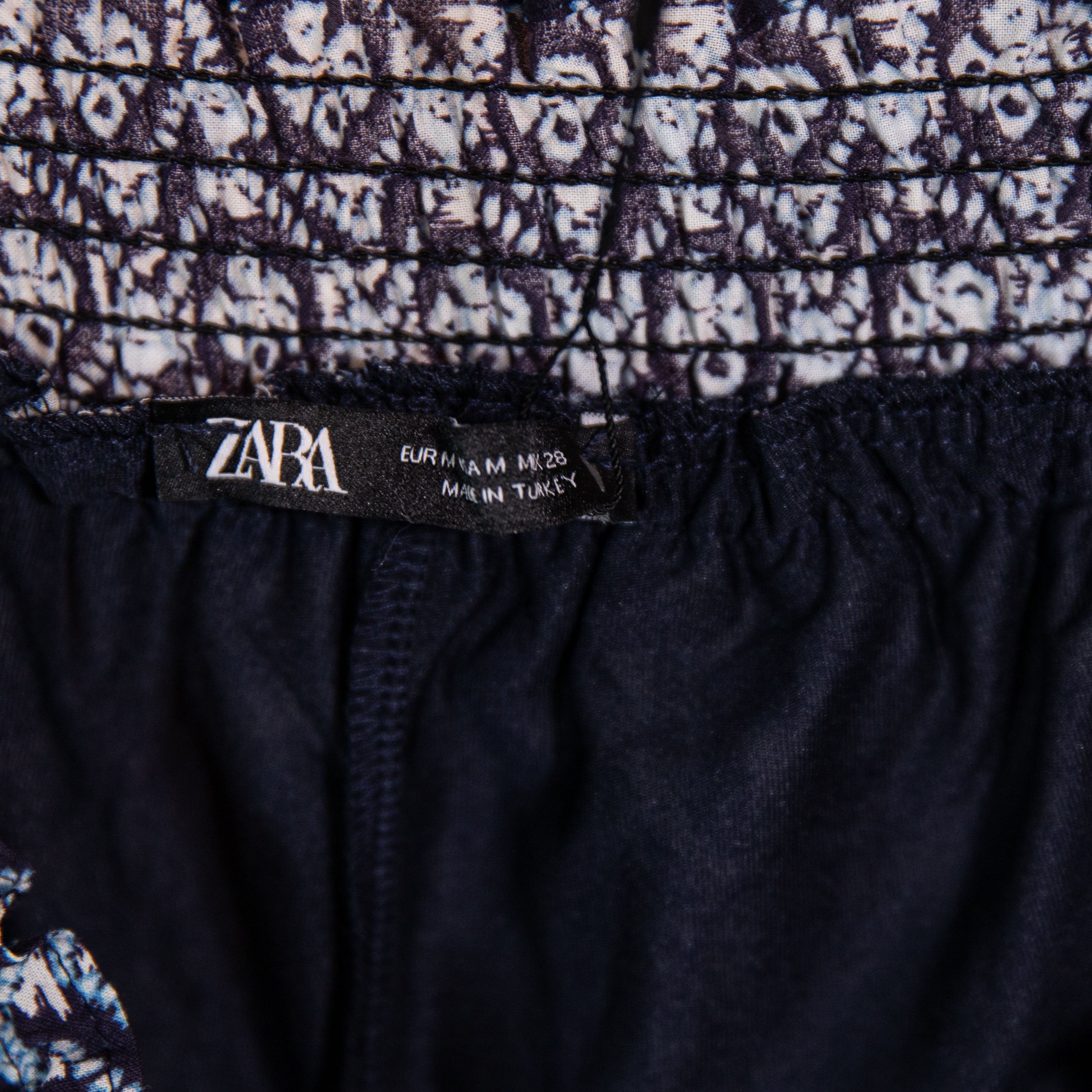 NEW Zara Cotton Blue White Micro Floral Flower Print Pattern Mini Skirt M