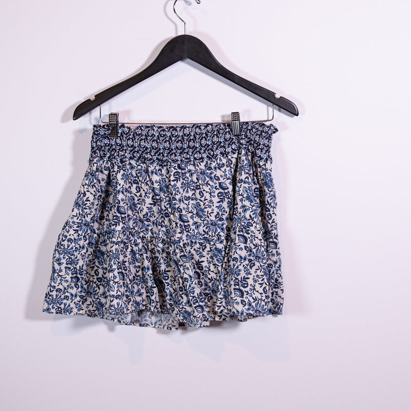 NEW Zara Cotton Blue White Micro Floral Flower Print Pattern Mini Skirt M