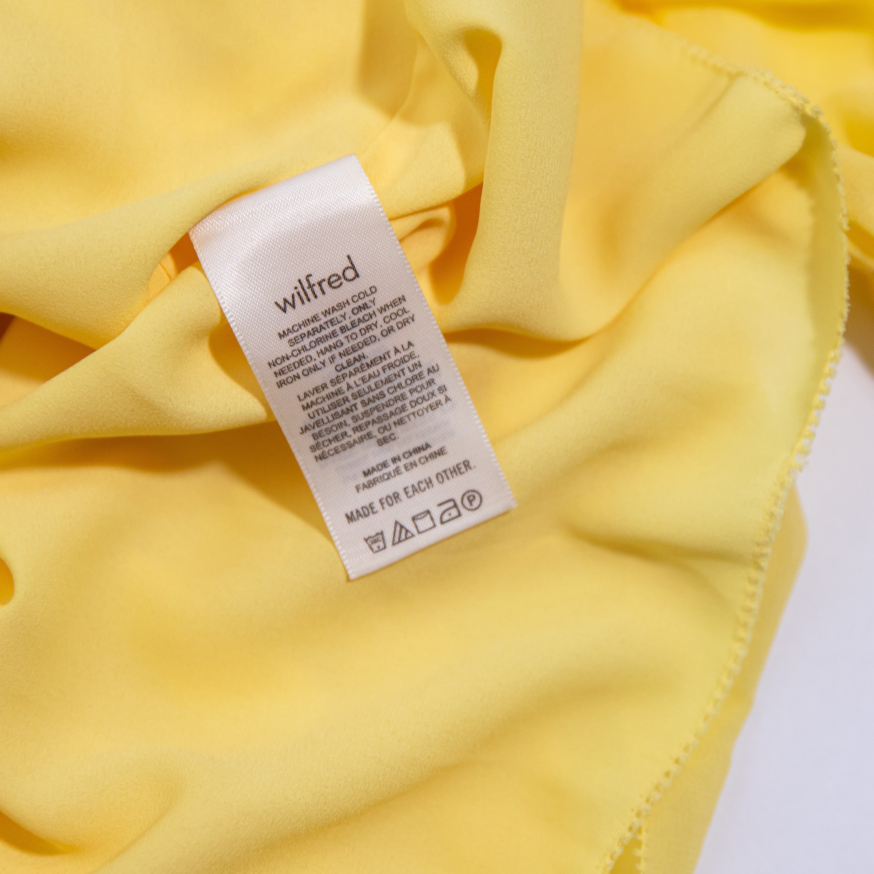 Wilfred Aritzia New Tempest Smocked Stretch Bodice Chiffon Mini Dress Yellow S