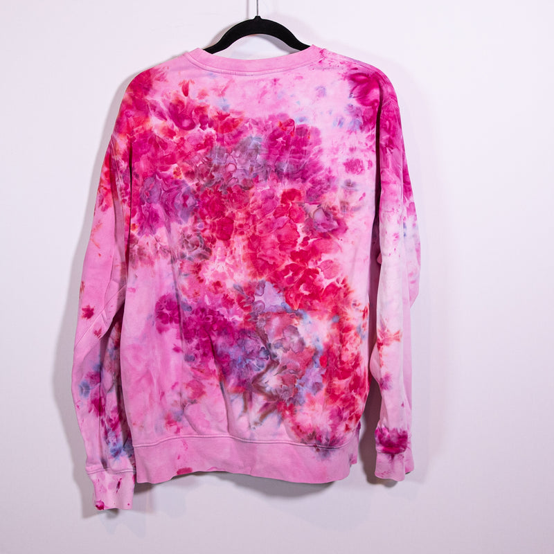 Nike Women's Cotton Terry Crew Neck Long Sleeve Pink Tie Dye Pullover Sweatshirt