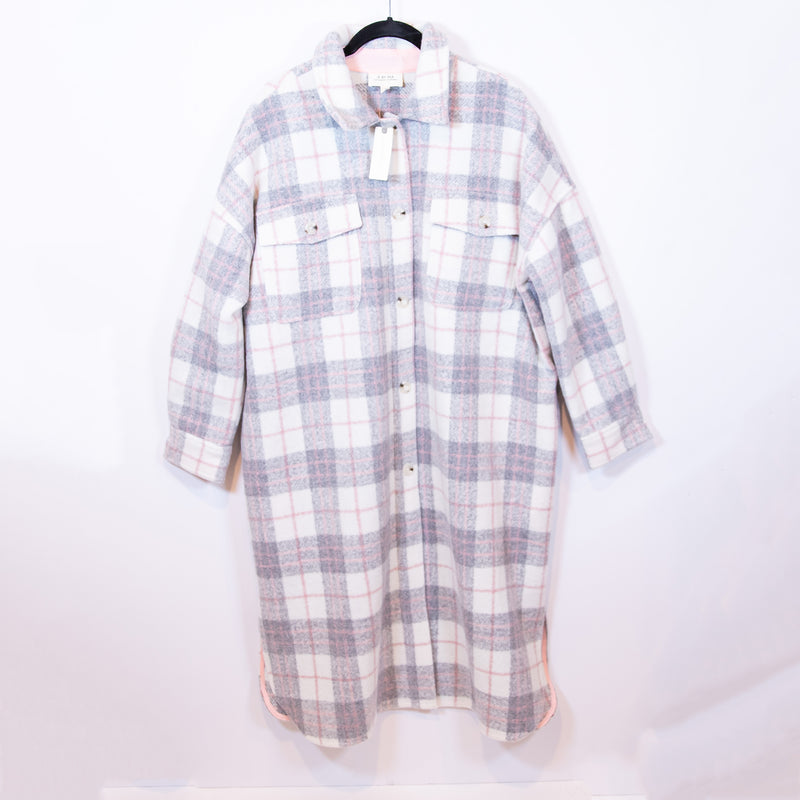 NEW If By Sea Anthropologie Bobbie Felt Oversize Plaid Print Coat Jacket Small