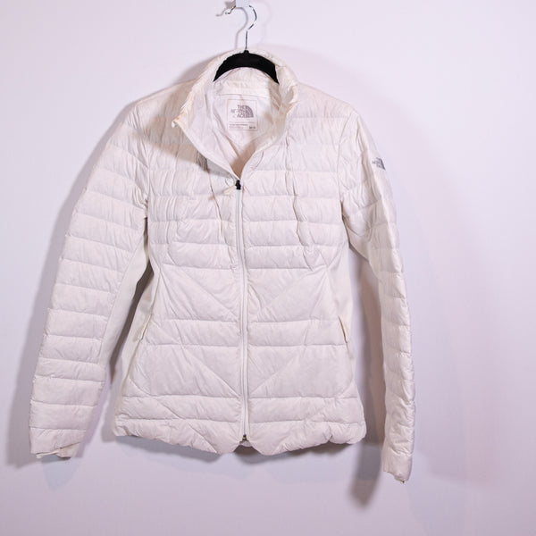 The North Face Women's Goose Down Blend Fill Quilted Puffer Solid White Jacket M