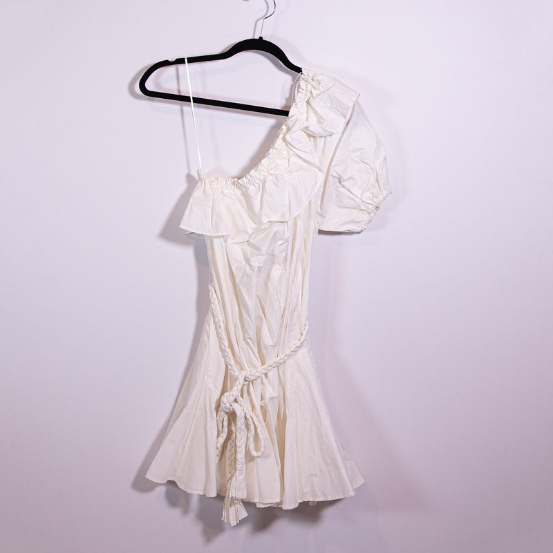 NEW Rhode x Target Cotton Poplin One Shoulder Ruffle Belted Mini Dress White M