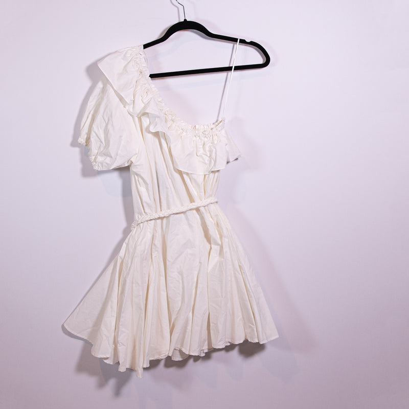 NEW Rhode x Target Cotton Poplin One Shoulder Ruffle Belted Mini Dress White M