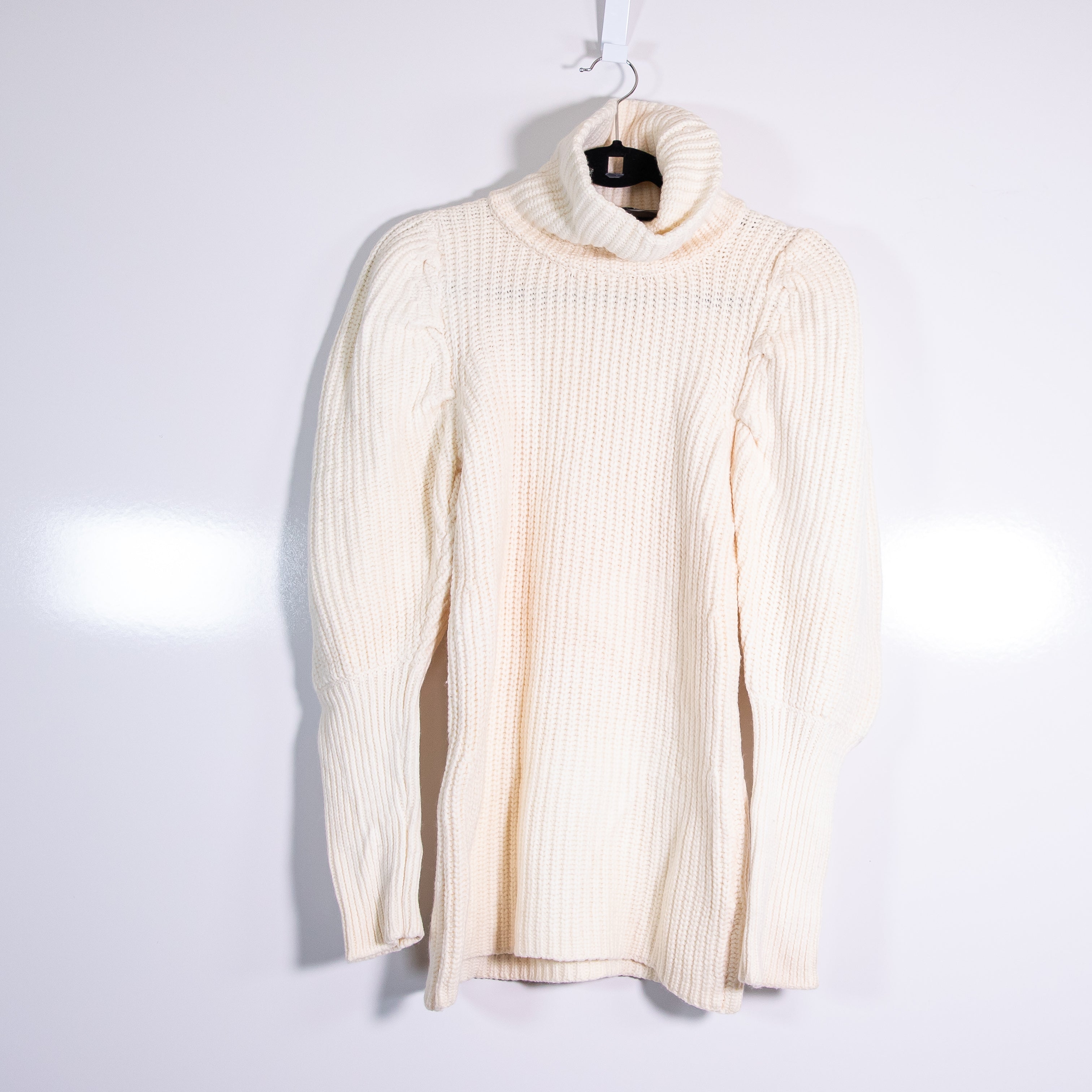 Paper London Wool Chunky Knit Puff Sleeve Turtleneck Pullover Sweater Ivory S
