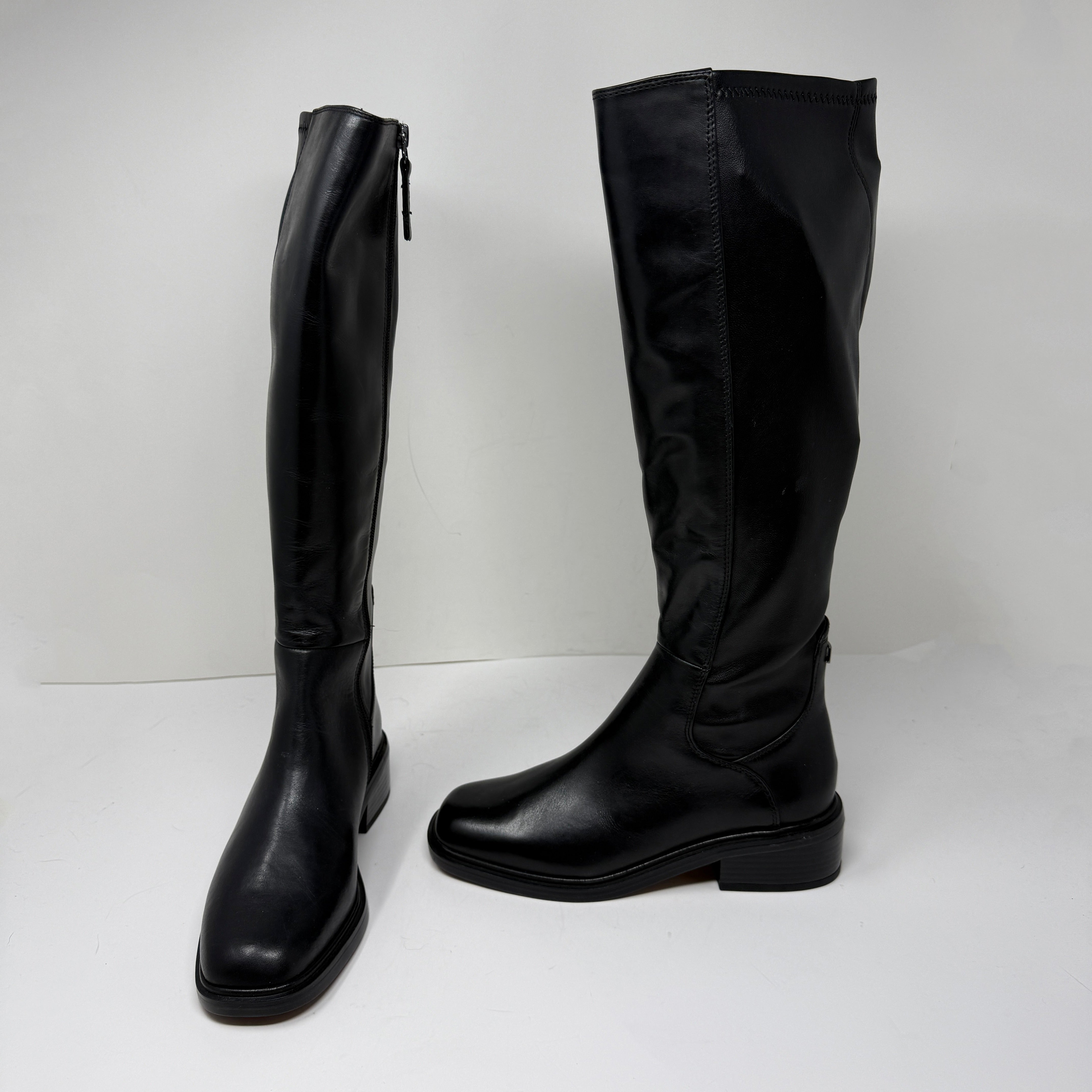 NEW Franco Sarto Giselle Genuine Leather Block Heel Riding Boots Shoes Black 6.5