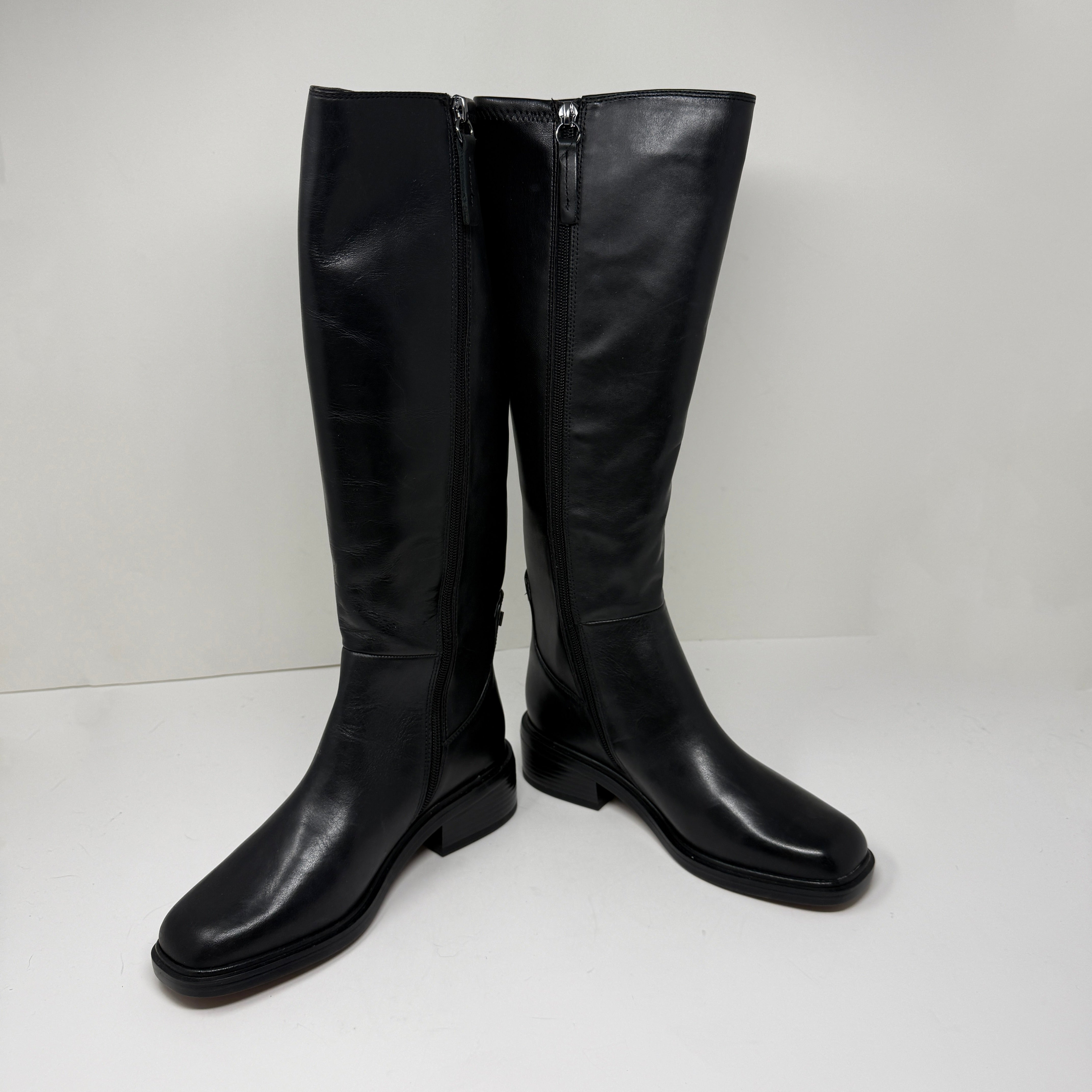 NEW Franco Sarto Giselle Genuine Leather Block Heel Riding Boots Shoes Black 6.5