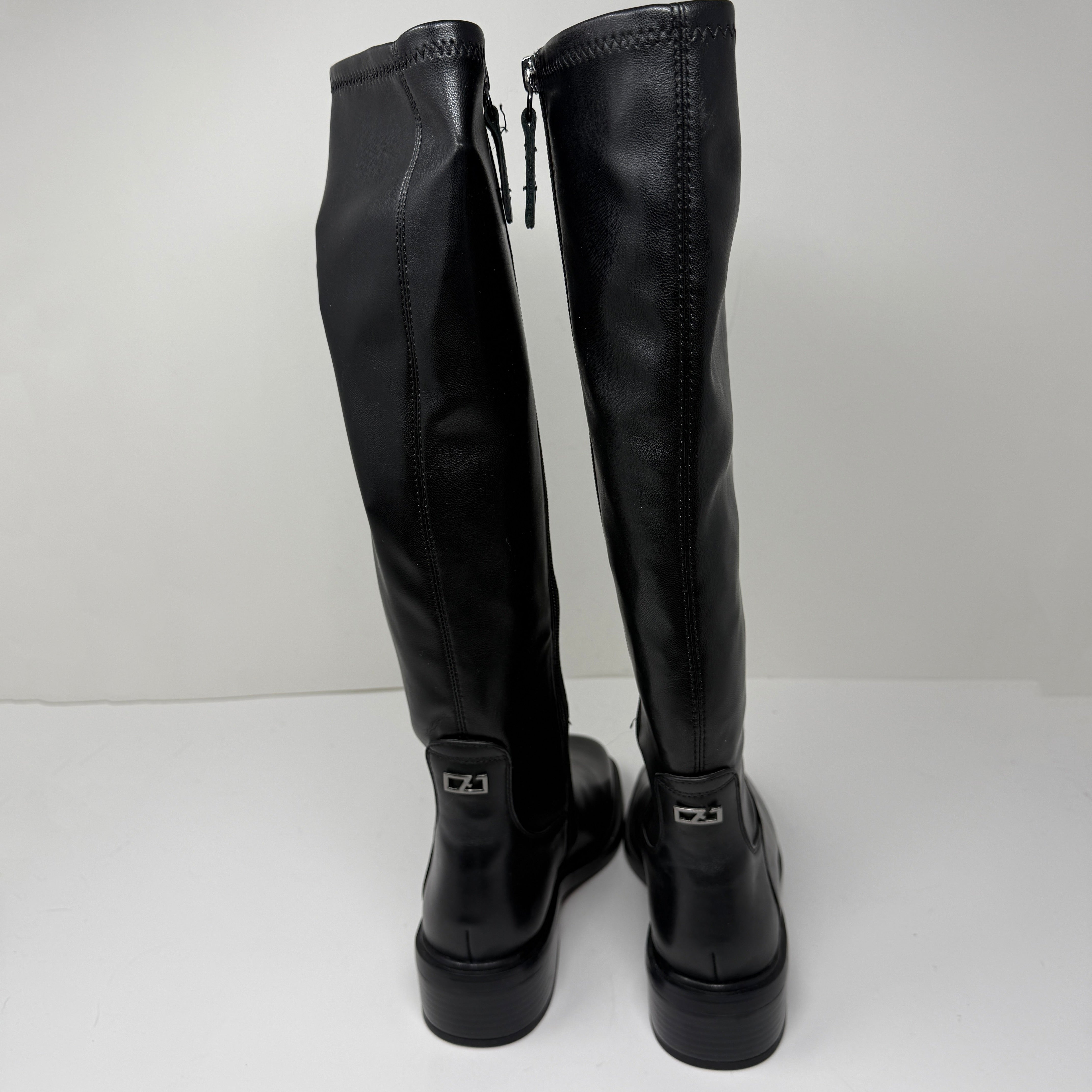 NEW Franco Sarto Giselle Genuine Leather Block Heel Riding Boots Shoes Black 6.5