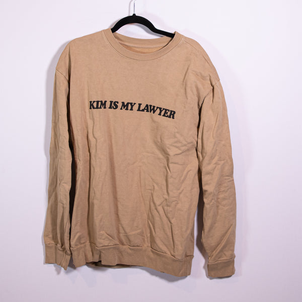Talentless Kim Is My Lawyer Graphic Print Cotton Terry Crew Neck Sweater Beige L