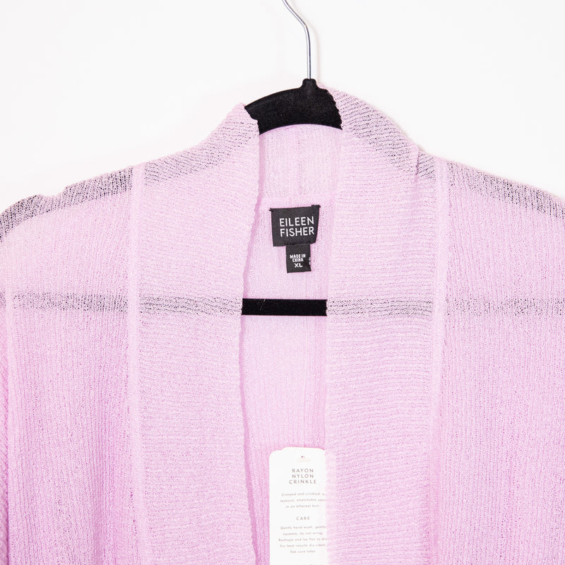 NEW Eileen Fisher Short Kimono Stretch Knit Open Front Cardigan Sweater Lilac XL