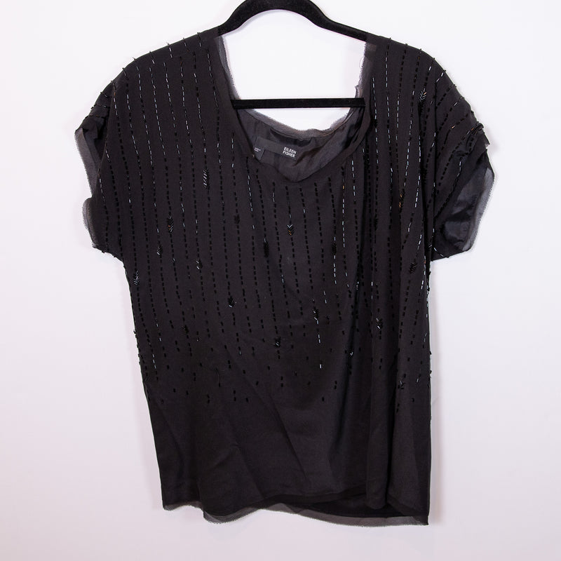 Eileen Fisher Silk Chiffon Beaded Embellished Cocktail Evening Blouse Shirt Top