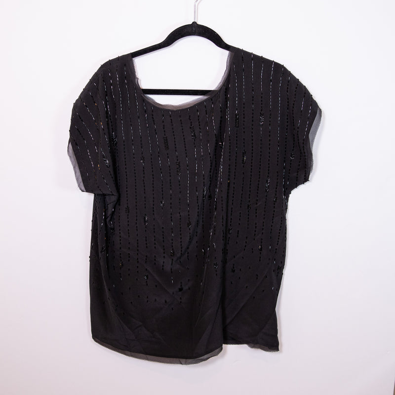 Eileen Fisher Silk Chiffon Beaded Embellished Cocktail Evening Blouse Shirt Top