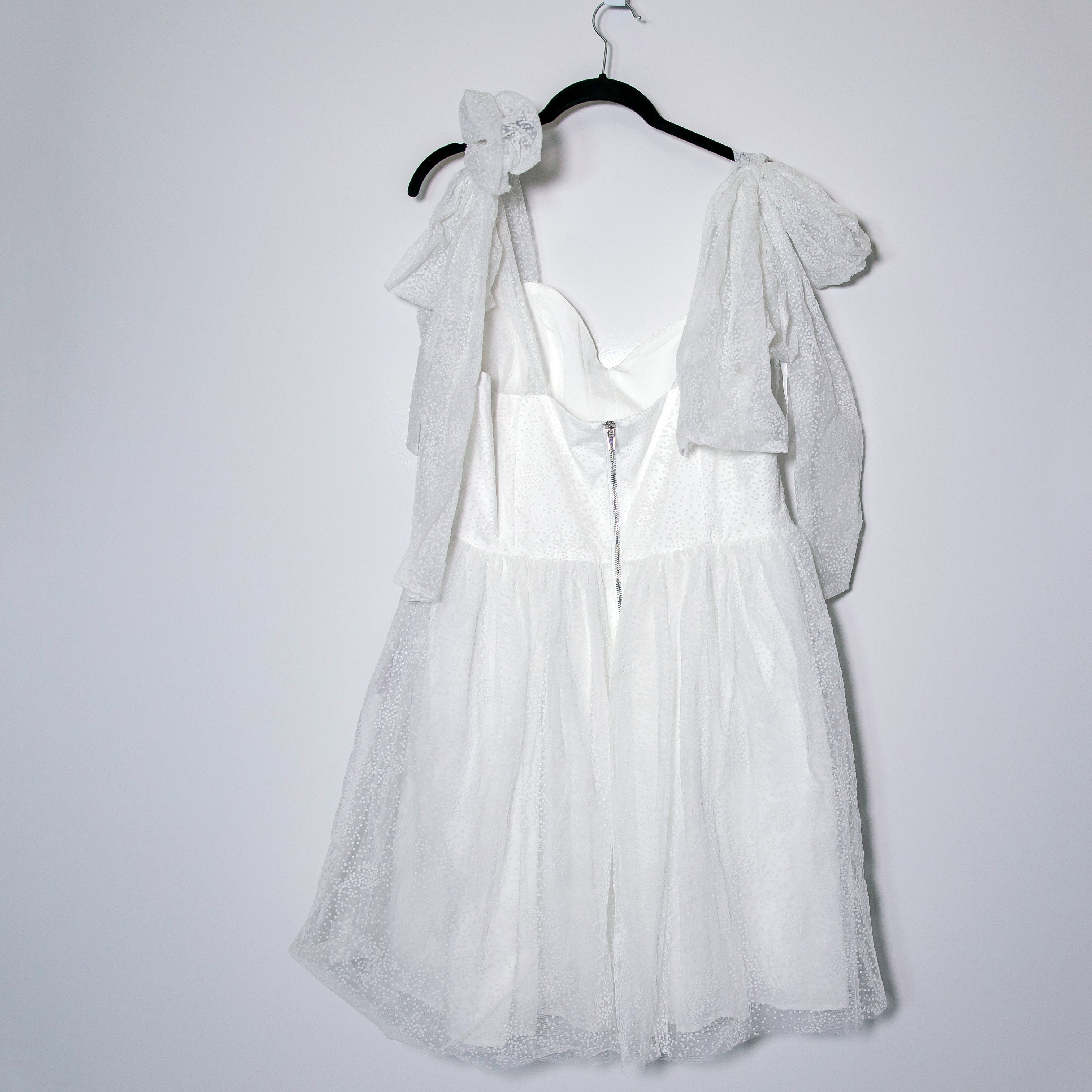 Eloquii x Bridal Bride Tie Shoulder Swiss Dot Chiffon Fully Lined Mini Dress 20