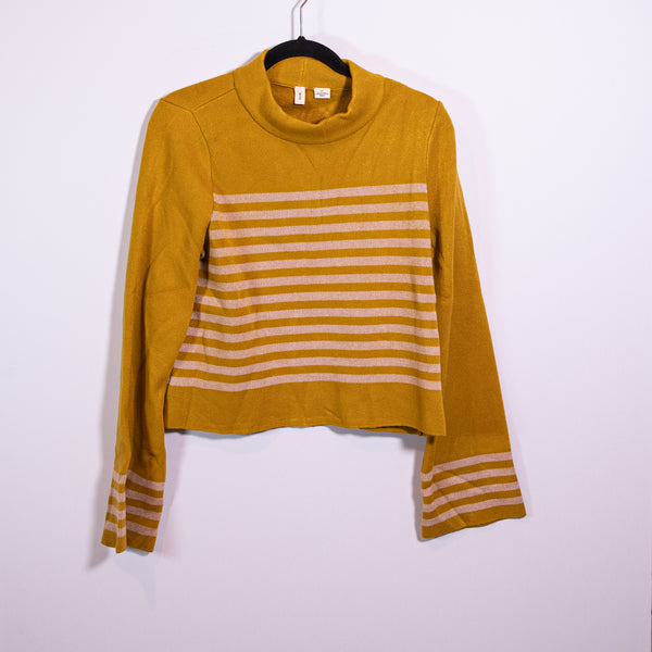 Moth Anthropologie Mock Neck Stripe Print Pattern Knit Stretch Pullover Sweater
