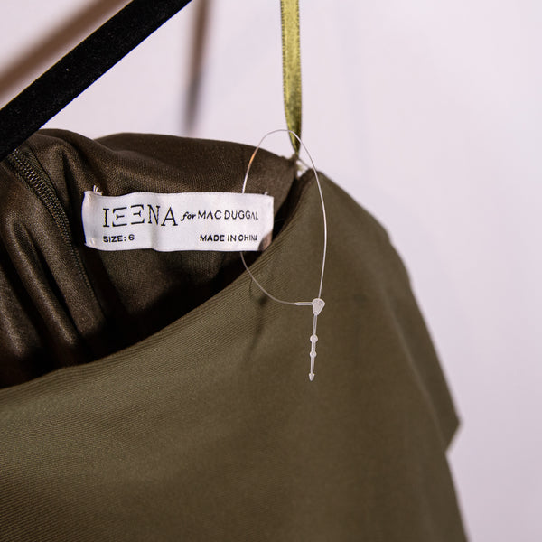 Ieena Mac Duggal Jersey Knit Stretch One Shoulder Ruched Cocktail Dress Olive 6