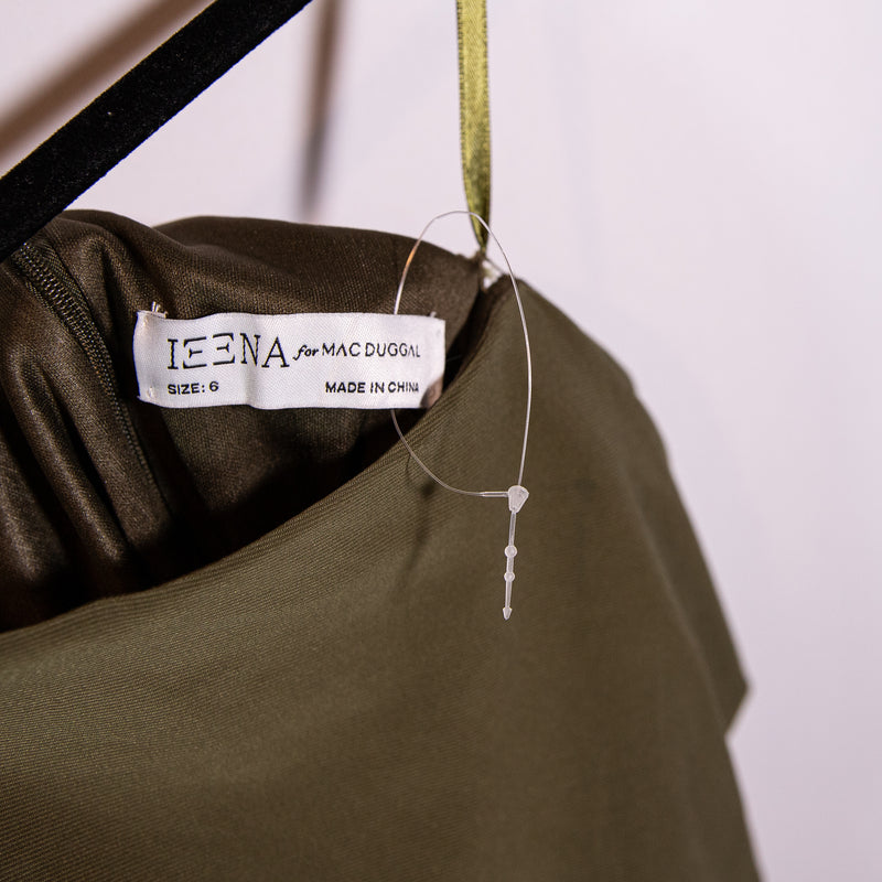Ieena Mac Duggal Jersey Knit Stretch One Shoulder Ruched Cocktail Dress Olive 6