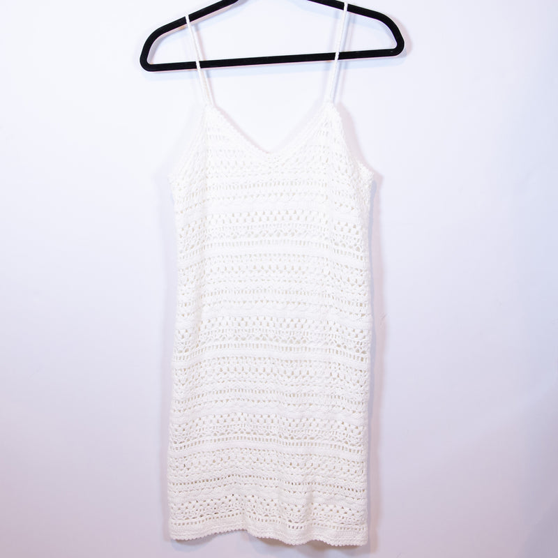 Sezane Tiara Organic Cotton Crochet Knit V Neck Pullover Mini Dress White Large