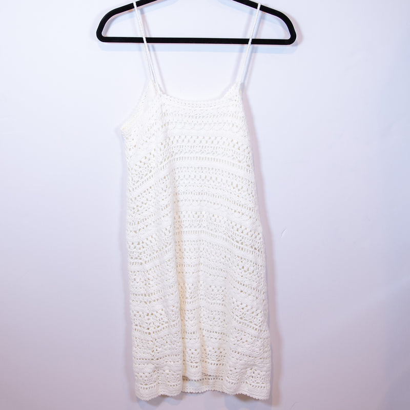 Sezane Tiara Organic Cotton Crochet Knit V Neck Pullover Mini Dress White Large