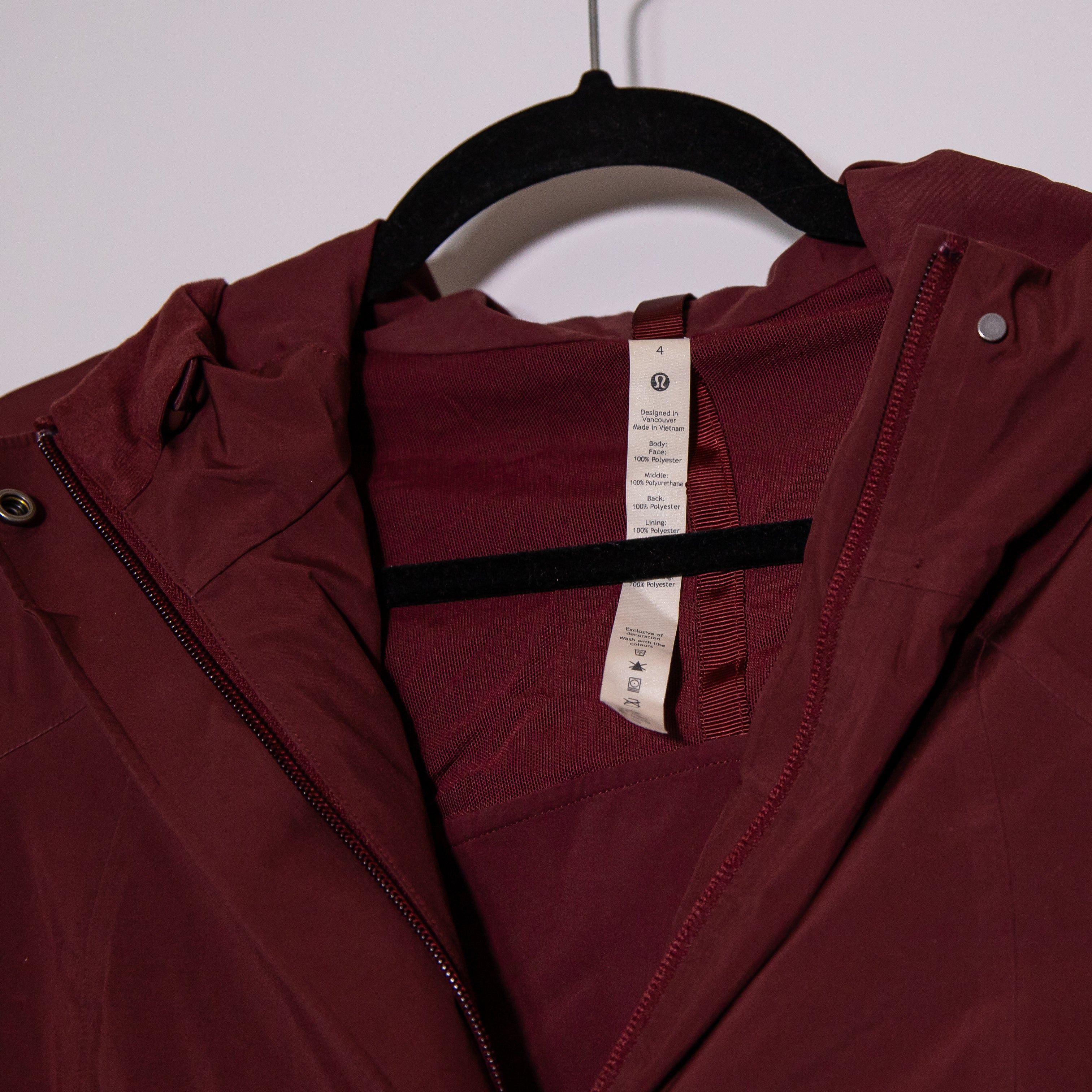 Lululemon Women's Rain Rebel Waterproof Full Zip Hooded Jacket Coat Red Merlot 4