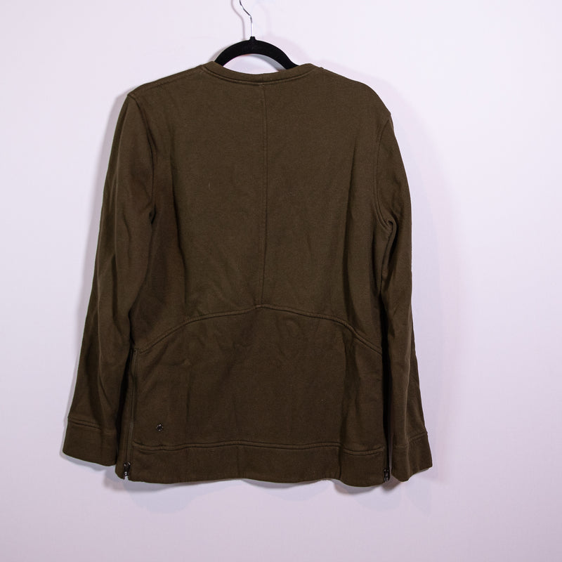 Lululemon Women's Crew Neck Cotton Fleece Line Pullover Side Zip Sweater Green 8