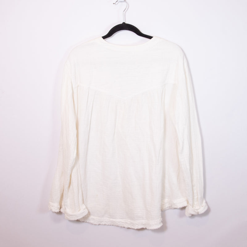 Free People Changing Horizons Cotton Gauze Long Sleeve V Neck Blouse Shirt Top M