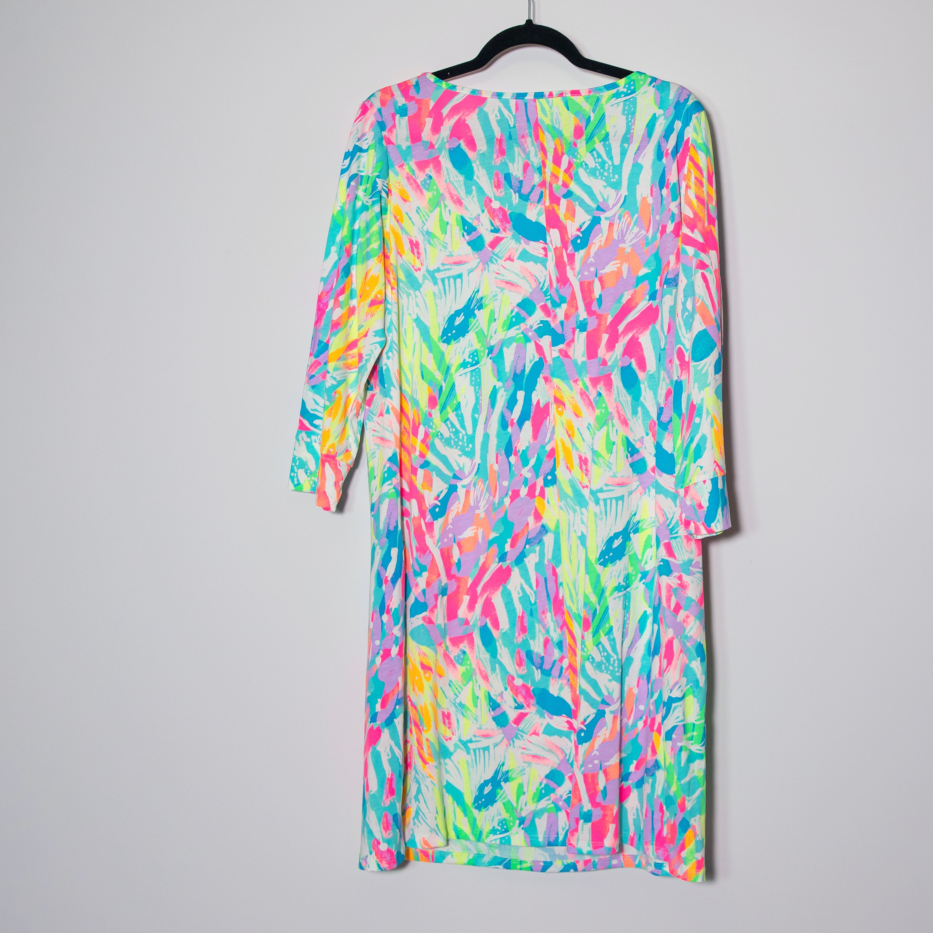 Lilly Pulitzer Marlowe Cotton Quarter Sleeve Pullover Mini Dress Sparkling Sands